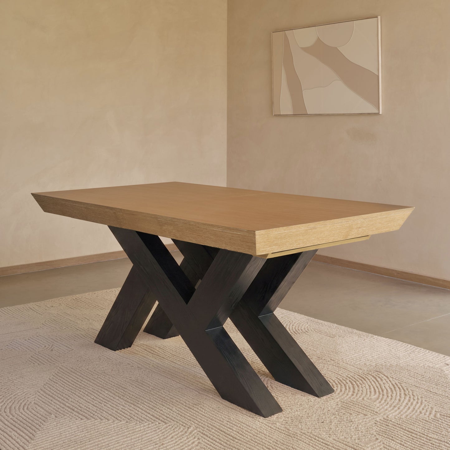 Olivia 160-240cm Whitewash Oak Dining Table - Black Oak Legs - Laura James 