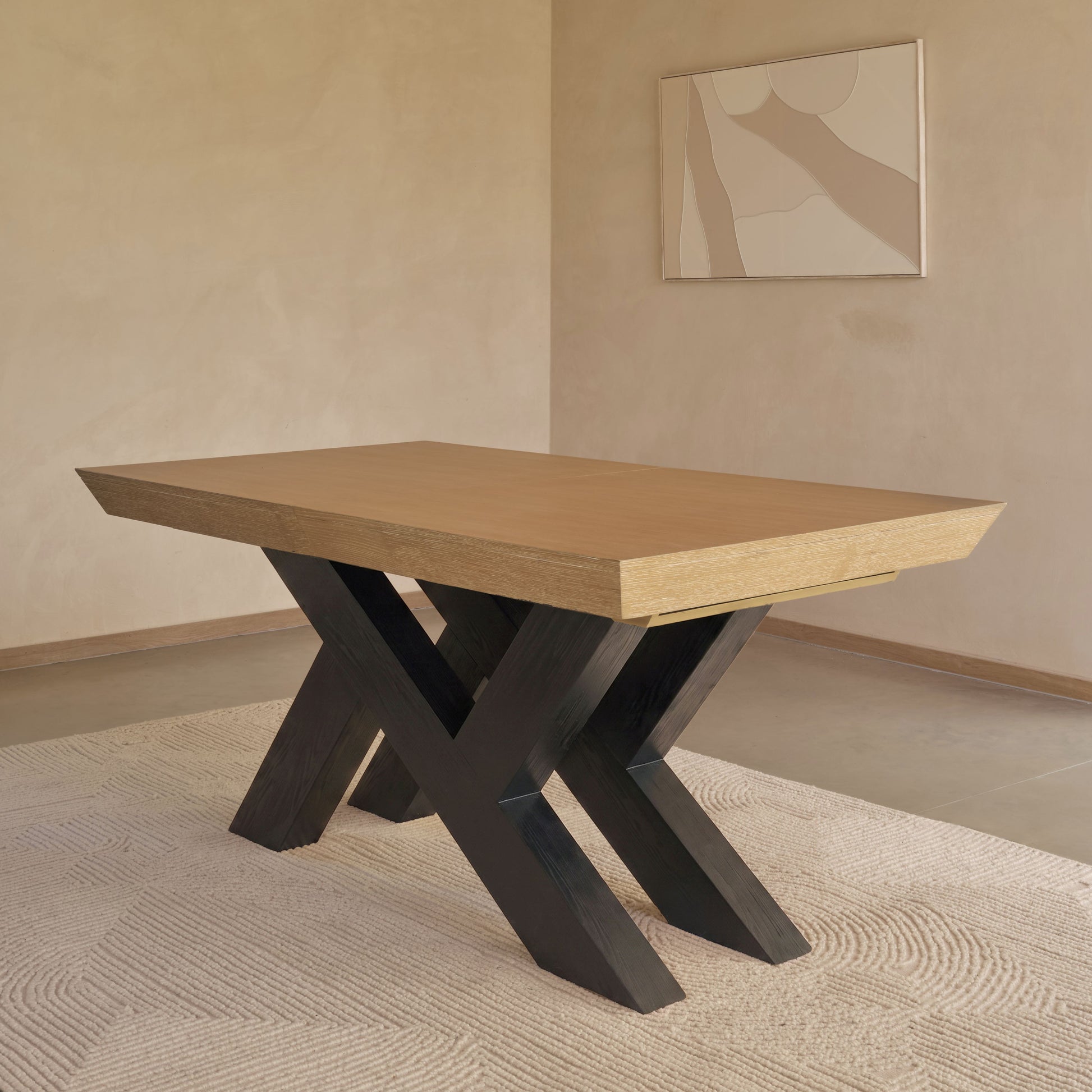 Olivia 160-240cm Whitewash Oak Dining Table - Black Oak Legs - Laura James 