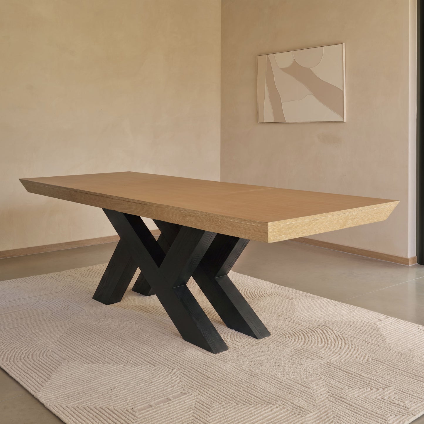 Olivia 160-240cm Whitewash Oak Dining Table - Black Oak Legs - Laura James 