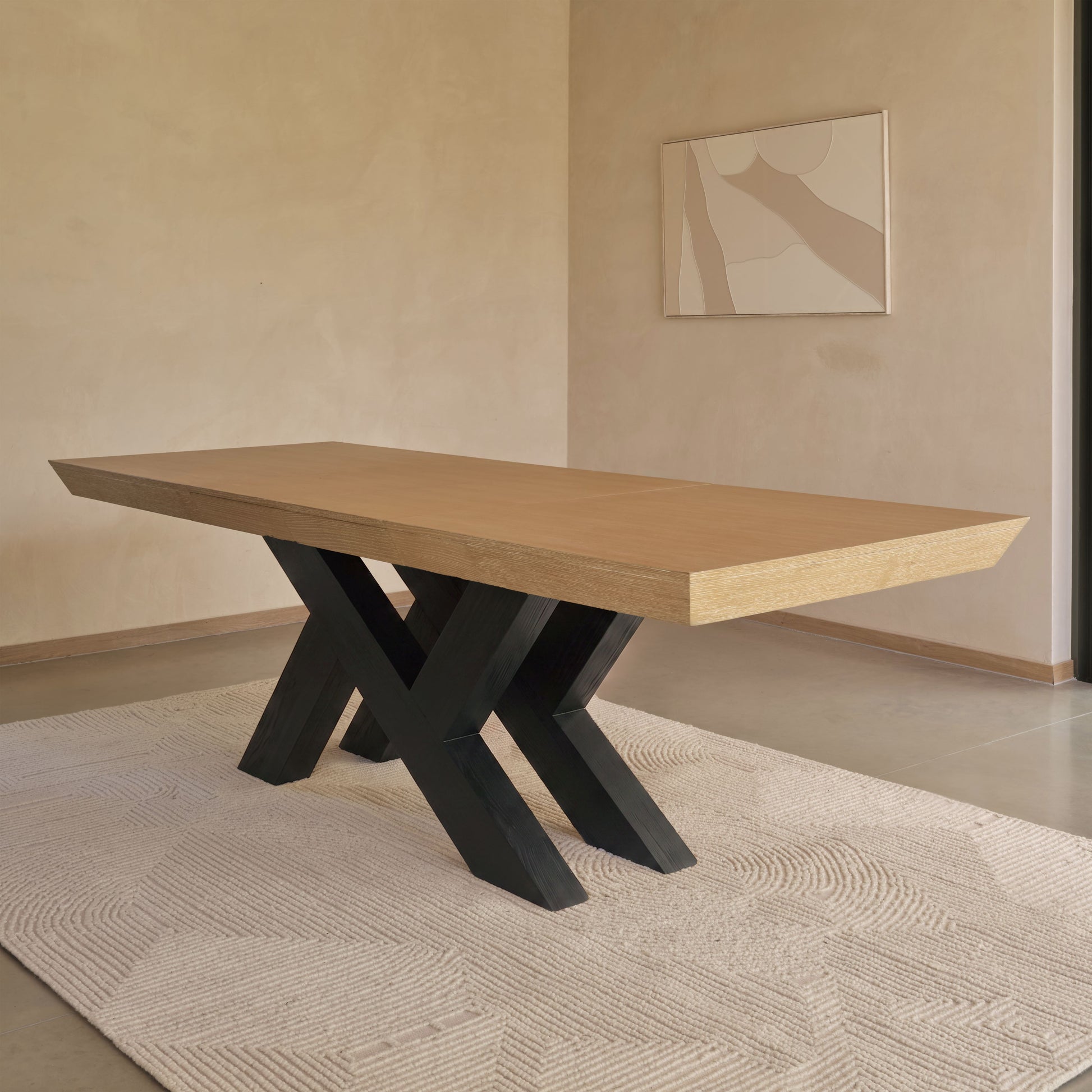 Olivia 160-240cm Whitewash Oak Dining Table - Black Oak Legs - Laura James 