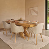 Olivia 160-240cm Pale Oak Dining Table Set - 6 Seater - Freya Sand Dining Armchairs - Pale Oak Legs - Laura James 