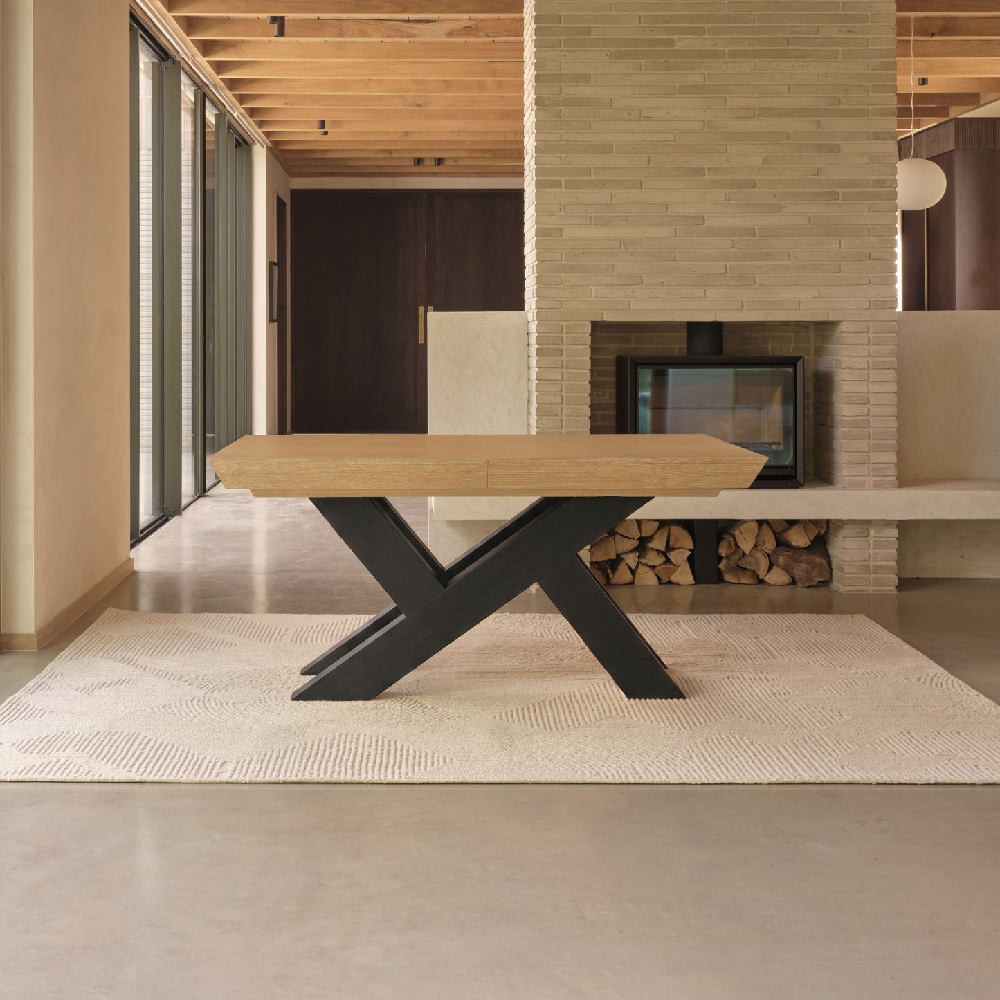Olivia 160-240cm Whitewash Oak Dining Table - Black Oak Legs - Laura James 