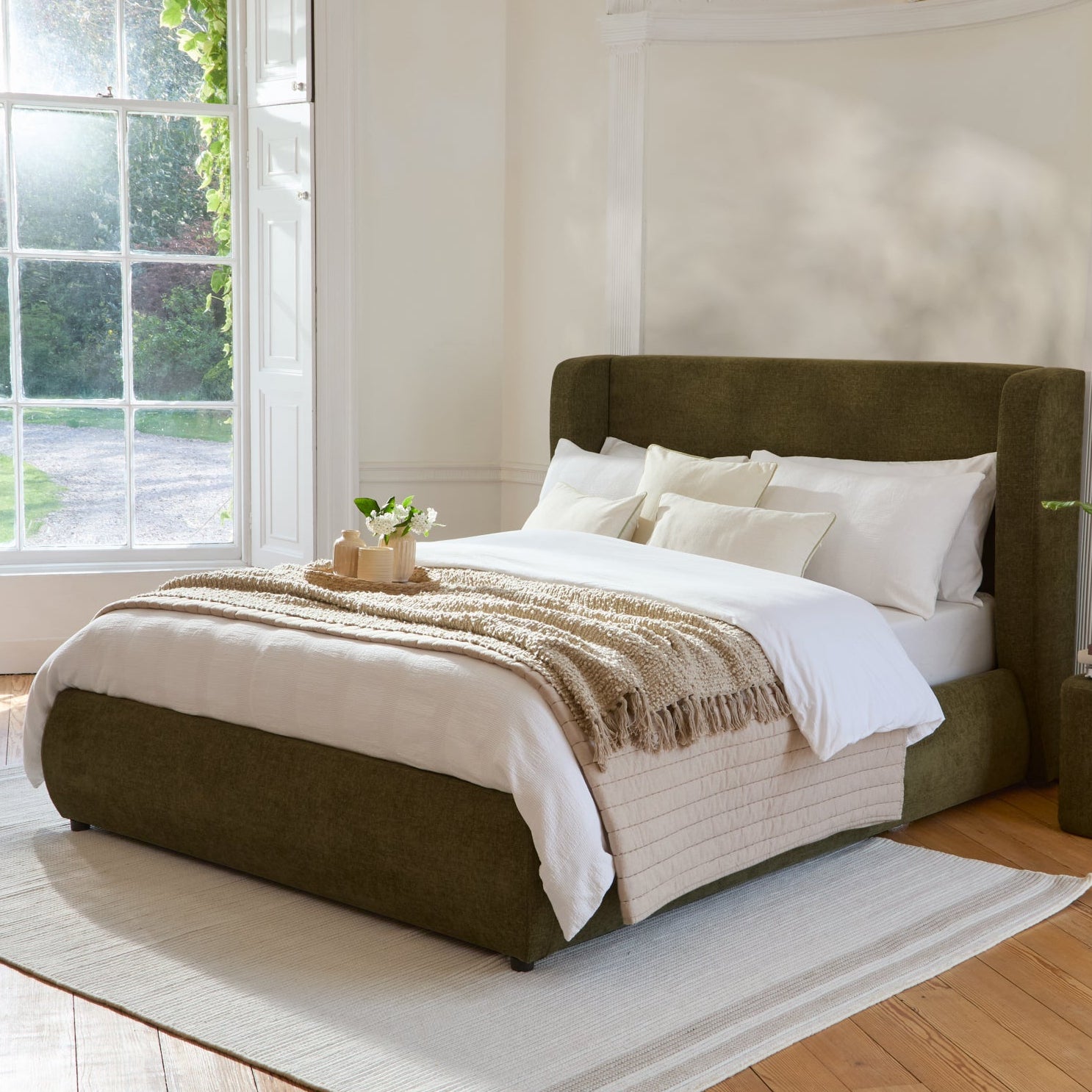 Hannah King Ottoman Bed - Moss Green - Laura James