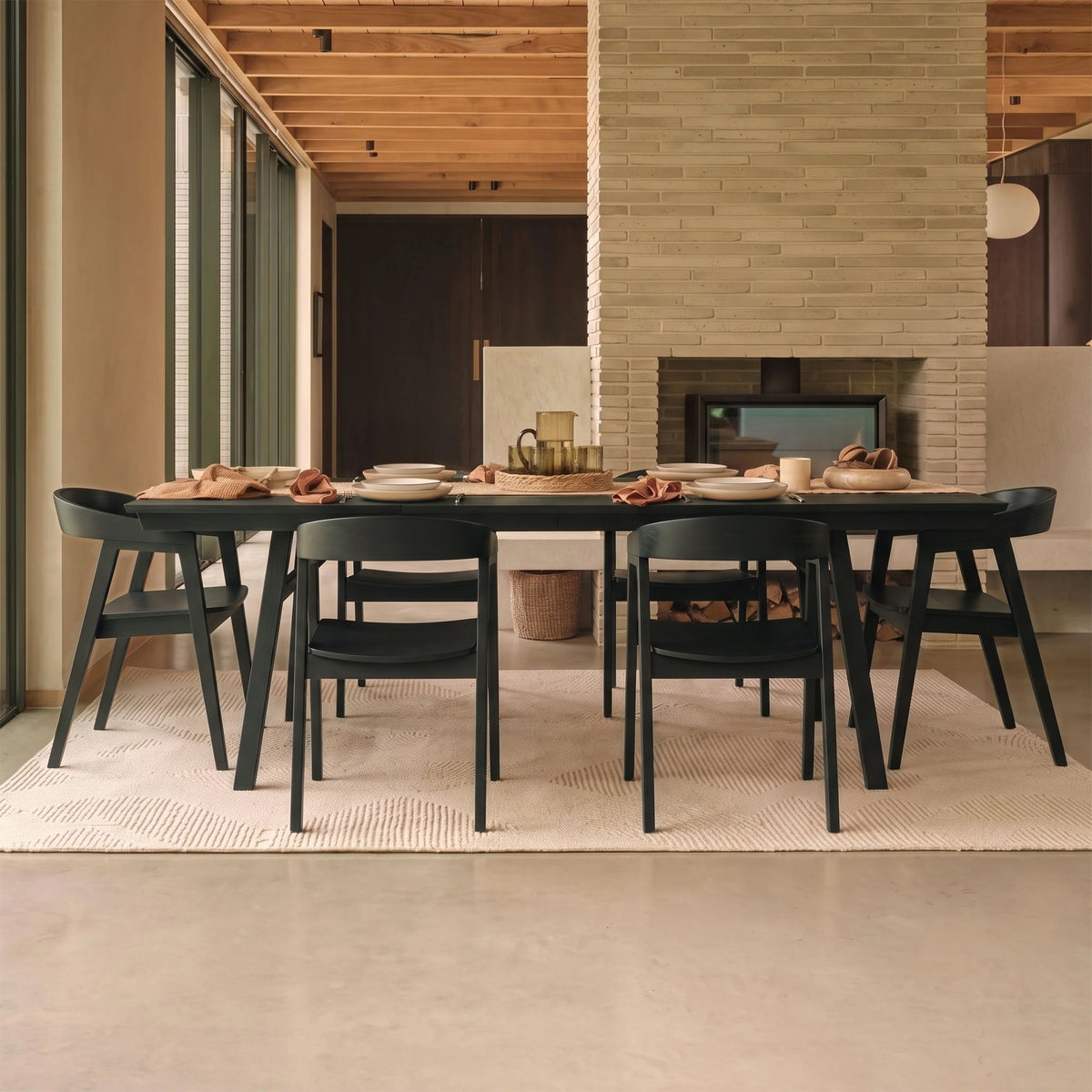 Sabina 160-240cm Black Oak Extending Dining Table Set - 6 Seater - Ella Black Oak Dining Chairs - Laura James 