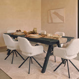 Sabina 160-240cm Black Oak Extending Dining Table Set - 6 Seater - Parker Snow White Boucle Office Chairs - Black Metal Legs - Laura James 