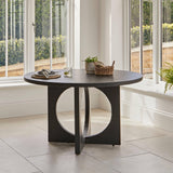 Jade 4 Seater Round Black Dining Table Set - Freya Oatmeal Dining Chairs with Black Legs - Laura James