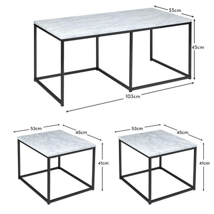 Jay Marble Effect Coffee Table Set - Black Frame - Laura James