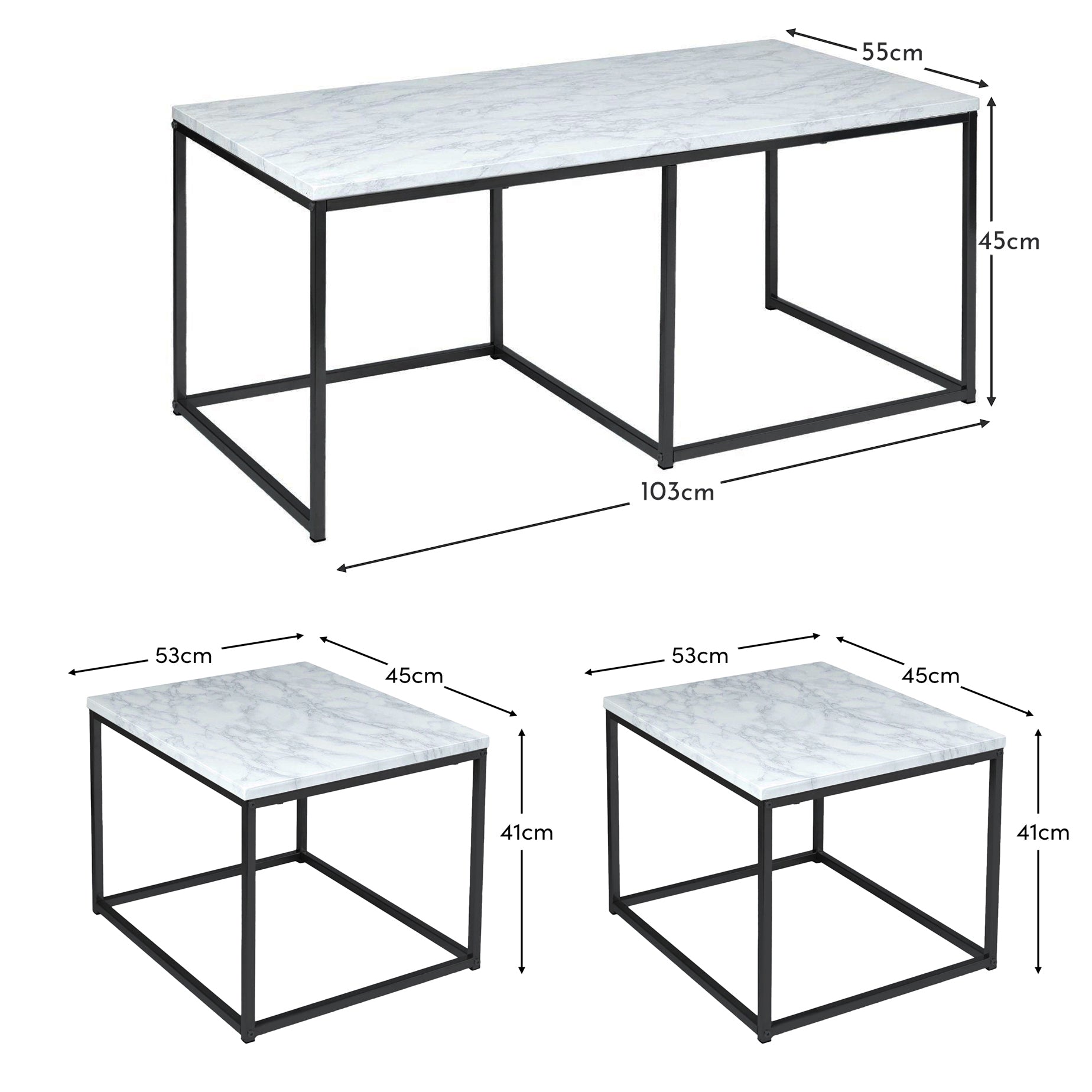 Jay coffee table and side table set - concrete effect and black - Laura James