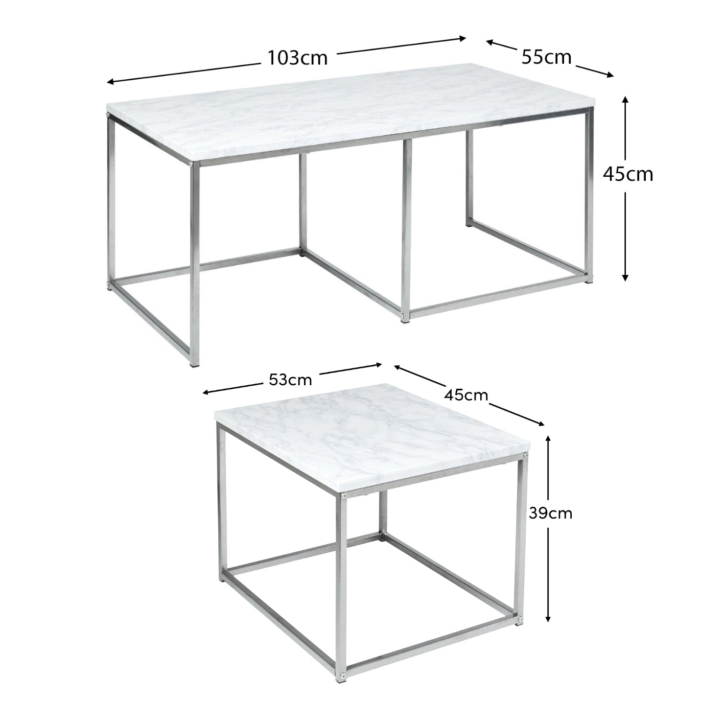 Jay coffee table and side table set - marble effect and chrome