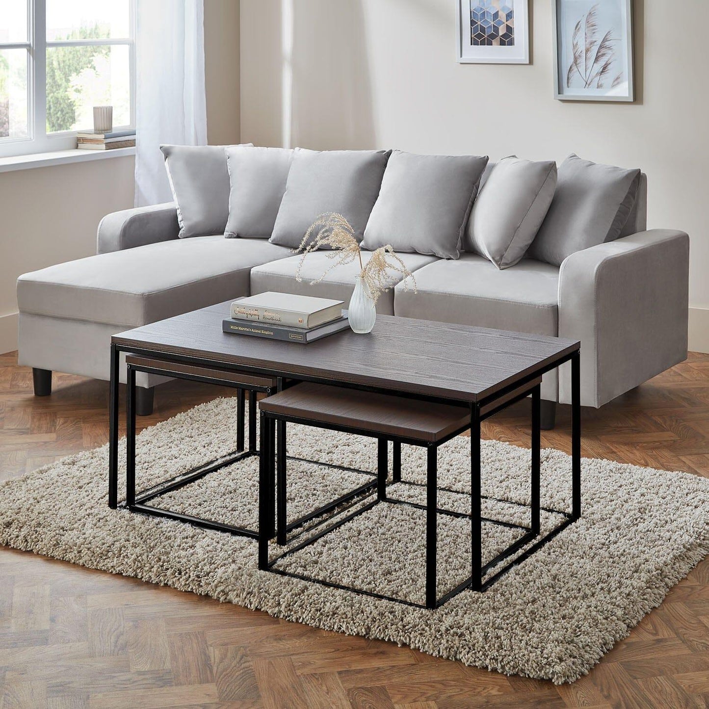 Jay Coffee Table and Side Table Set Walnut and Black - Laura James