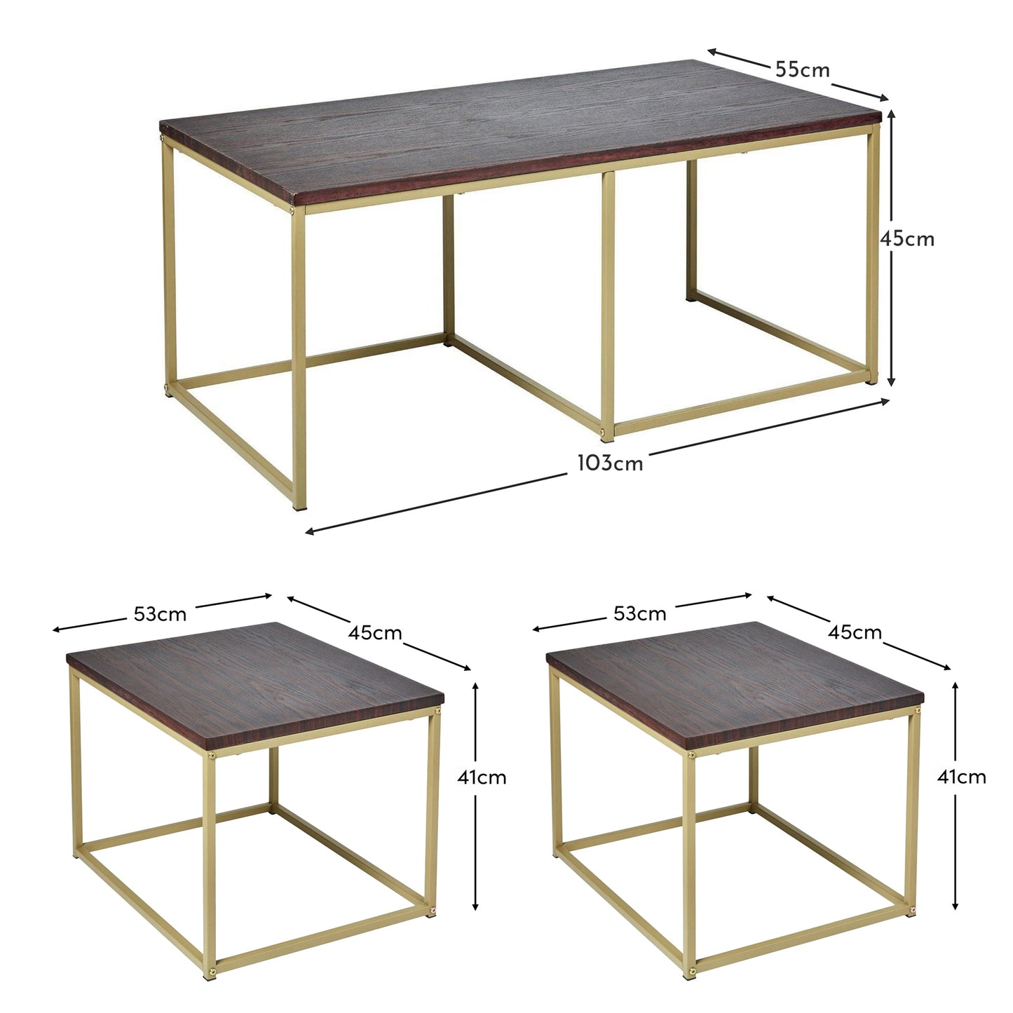 Jay coffee table and side table set - walnut effect and gold - Laura James