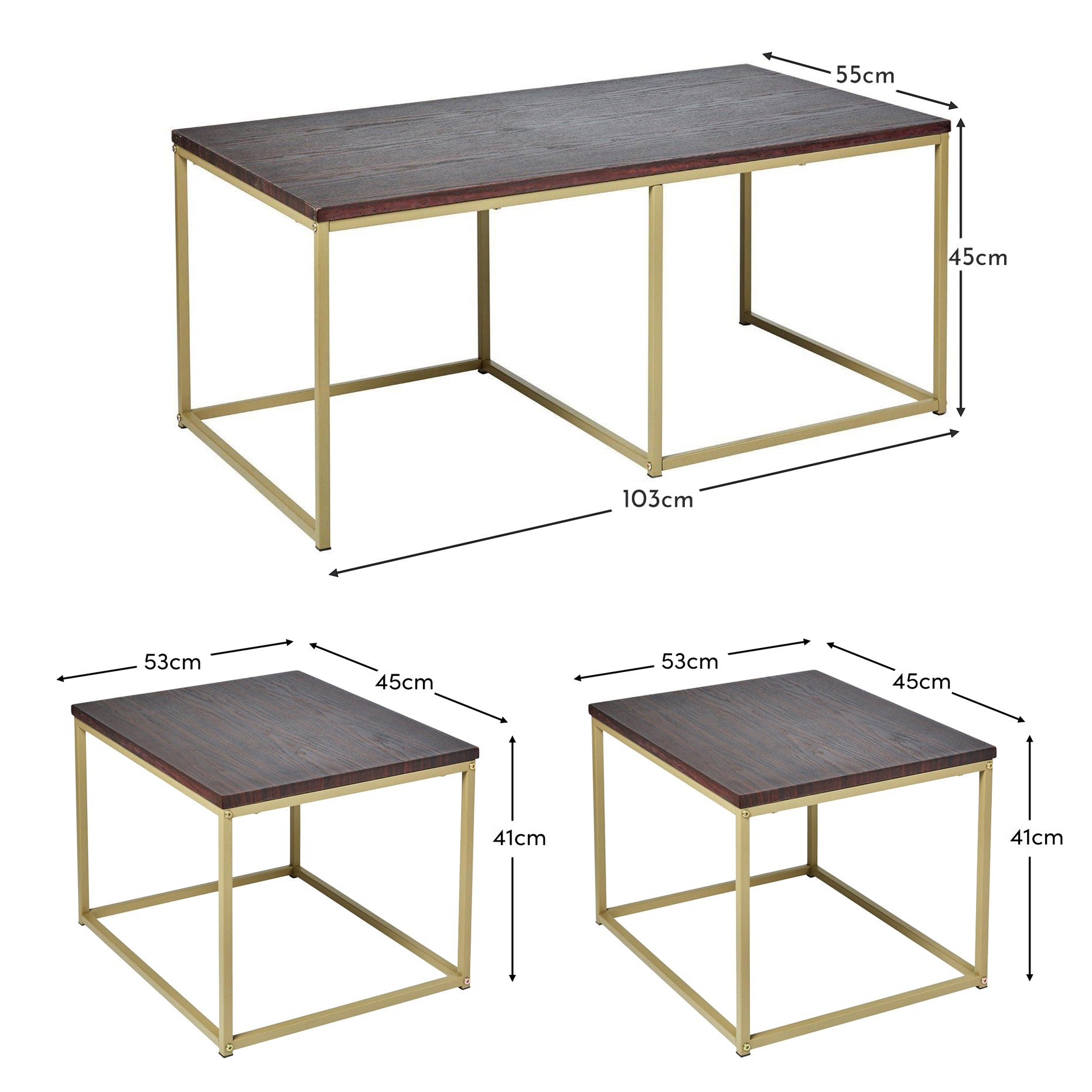 Jay coffee table and side table set - walnut effect and gold - Laura James