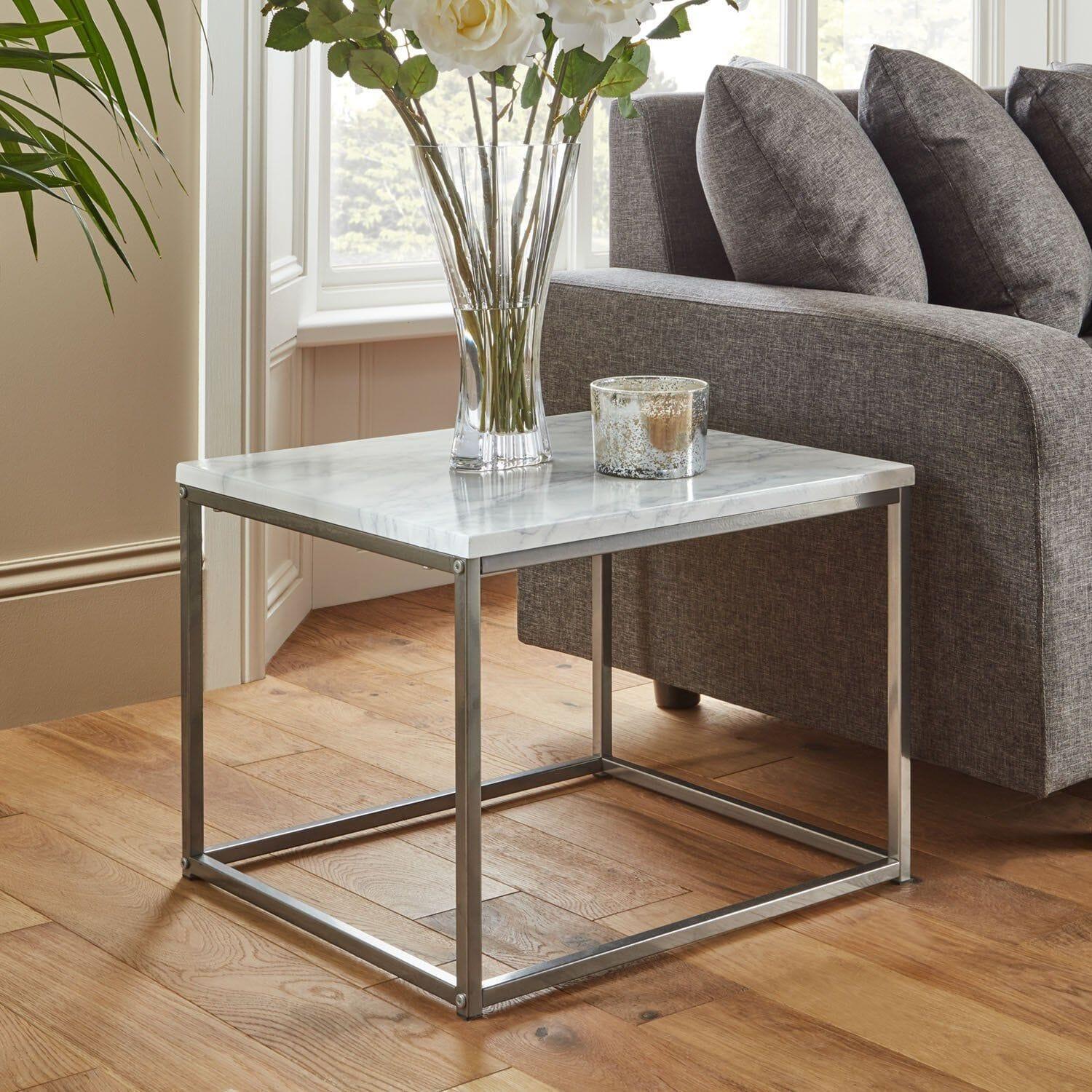 Jay Side Table Chrome Frame Marble Top - Laura James