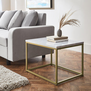 Jay Marble Effect Side Table - Gold Frame