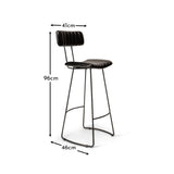 Jayden Black Leather Tall  Bar Stool - Set of 2 - Black Metal Legs - Laura James 