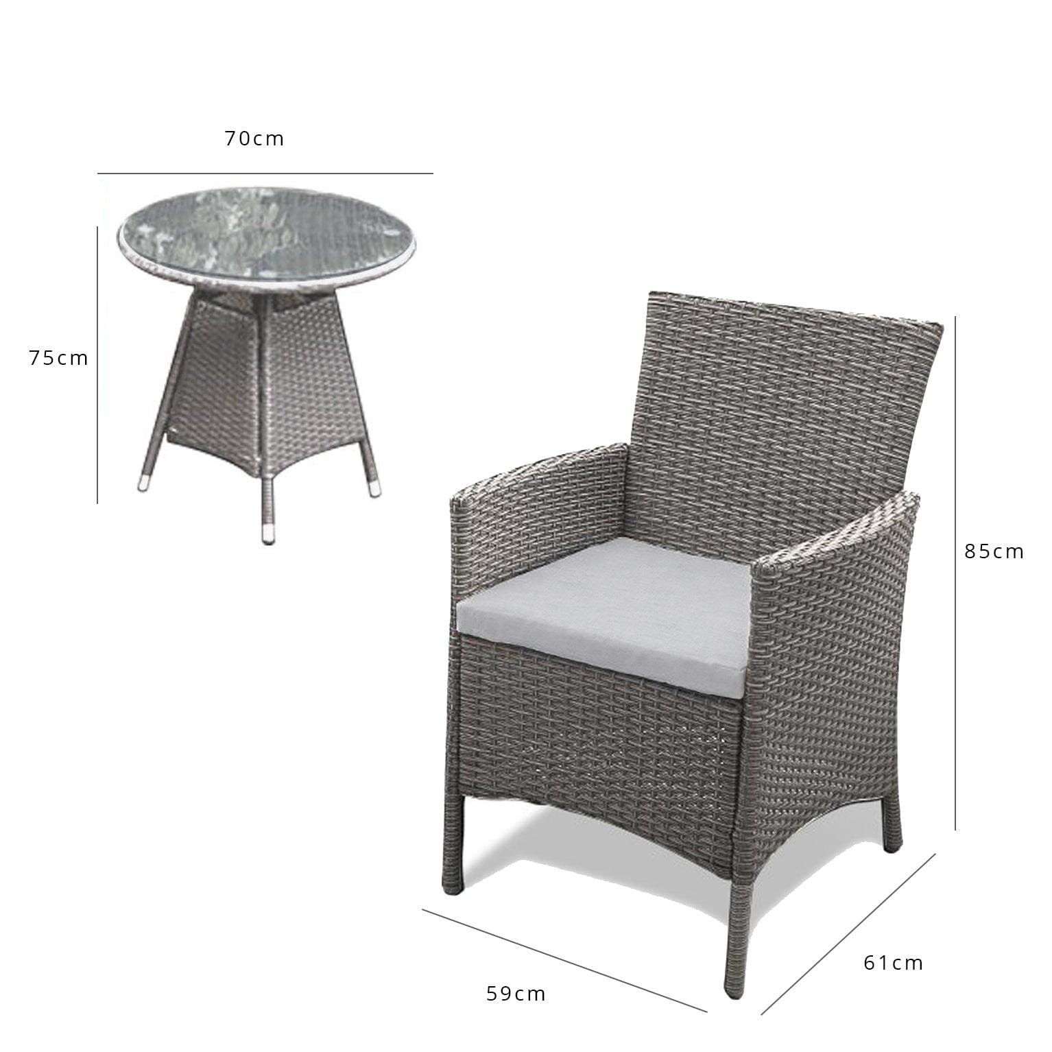 2 Seater Rattan Bistro Dining Set - Grey - Laura James