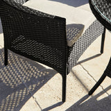 Kemble 4 Seater Rattan Round Garden Dining Set with Grey Parasol - Black Weave