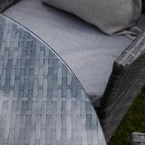Kemble 4 Seater Rattan Round Dining Set with Grey LED Premium Parasol & Parasol Rain Cover - Grey Weave