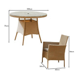 Kemble 4 Seater Rattan Round Outdoor Dining Set With Cream LED Premium Parasol - Natural Brown - Rattan Garden Furniture - Laura James