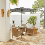 Kemble 4 Seater Rattan Round Dining Set With Grey Parasol - Natural - Rattan Garden Furniture - Laura James