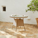 Kemble 4 Seater Rattan Round Dining Set With Grey Parasol - Natural - Rattan Garden Furniture - Laura James
