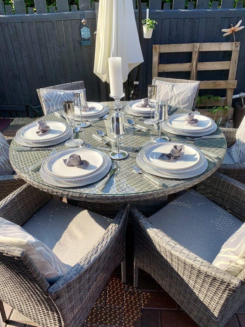 Kemble 6 Seater Rattan Round Garden Dining Table Set - Grey – Laura James
