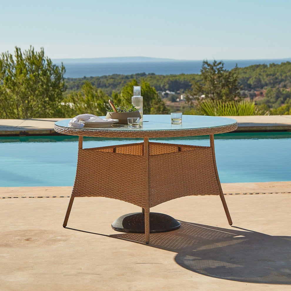 Kemble 6 Seater Rattan Round Garden Dining Table Set - Natural Brown ...