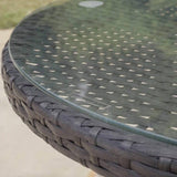 Kemble 8 Seater Rattan Round Garden Dining Set with Grey Parasol - Black Weave