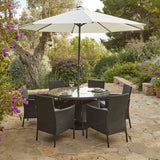 6 Seater Rattan Round Dining Set with Parasol - Rattan Garden Furniture - Black - Laura James