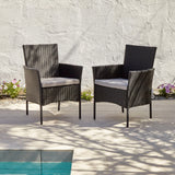 6 Seater Rattan Round Dining Set with Parasol - Rattan Garden Furniture - Black - Laura James