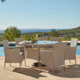 Kemble 6 Seater Round Rattan Garden Dining Set with Kemble/Marston Dining Chairs - Light Grey