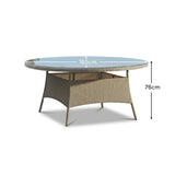 Kemble 8 Seater Round Rattan Garden Dining Table - Light Grey with Clear Glass Top