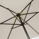Kemble 6 Seater Rattan Round Garden Dining Set with Cream Parasol - Natural Brown