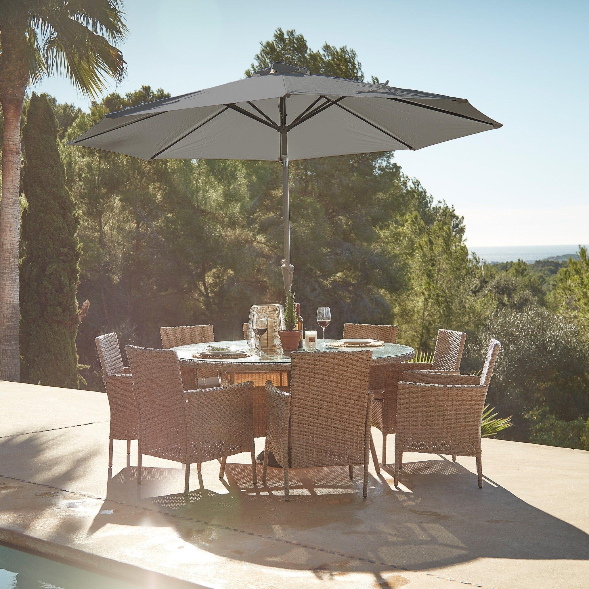 Kemble Seater Rattan Round Garden Dining Set with Grey Parasol - Main Image