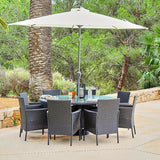 8 Seater Rattan Round Dining Set with Parasol - Rattan Garden Furniture - Black - Laura James