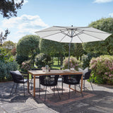 Lennox Table With 6 Hali Black Dining Chairs and Cream Lean Over Parasol