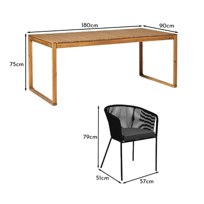 Lennox Table with 6 Hali Black Dining Chairs & Grey Lean Over Parasol