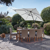 Lennox Table With 8 Oliver Dining Chairs with Cream Premium LED Parasol