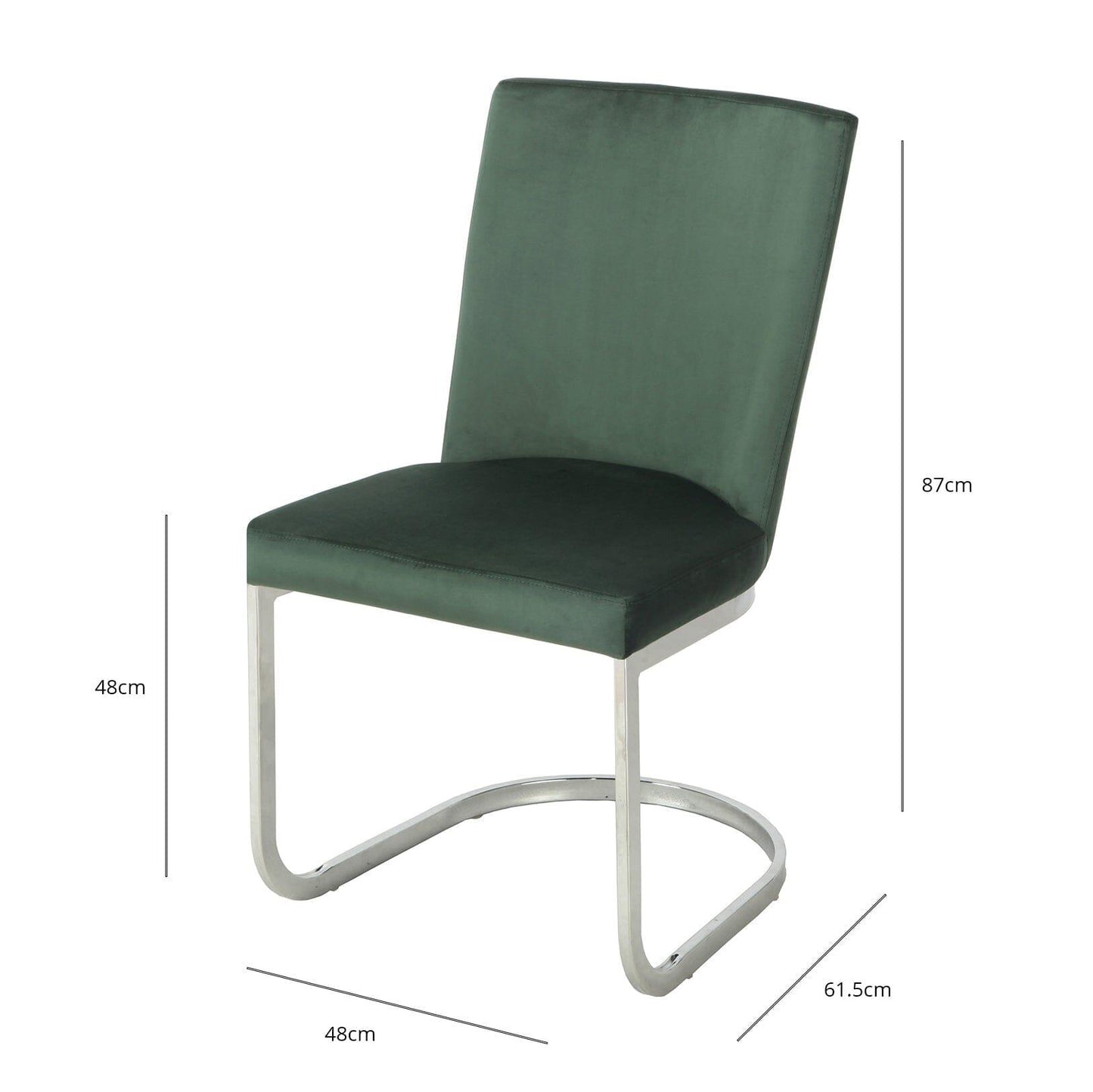 Lola Green Velvet Dining Chair with Chrome Legs - Laura James