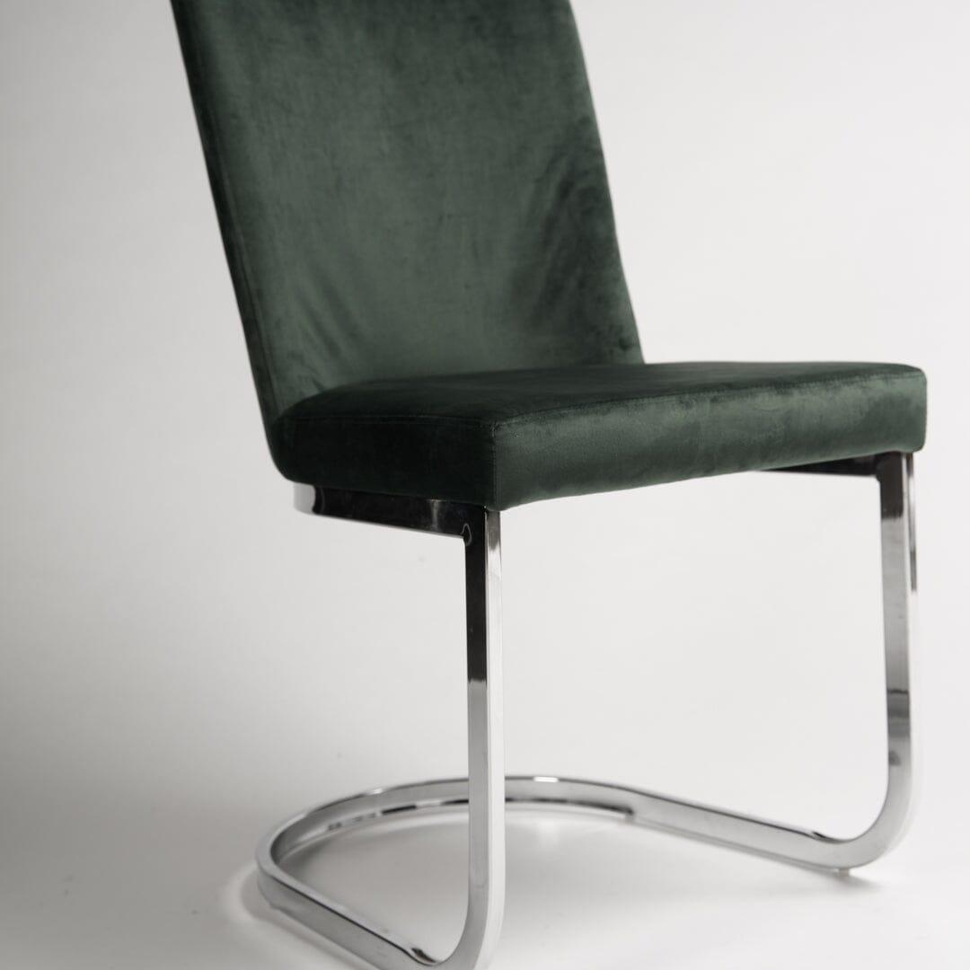 Lola Green Velvet Dining Chair with Chrome Legs - Laura James