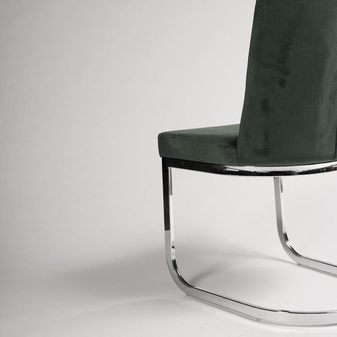 Lola Green Velvet Dining Chair with Chrome Legs - Laura James