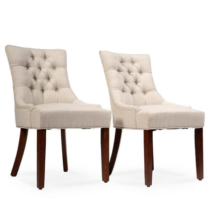 Louis Sand Dining Chairs - Set of 2 - Dark Wood Legs