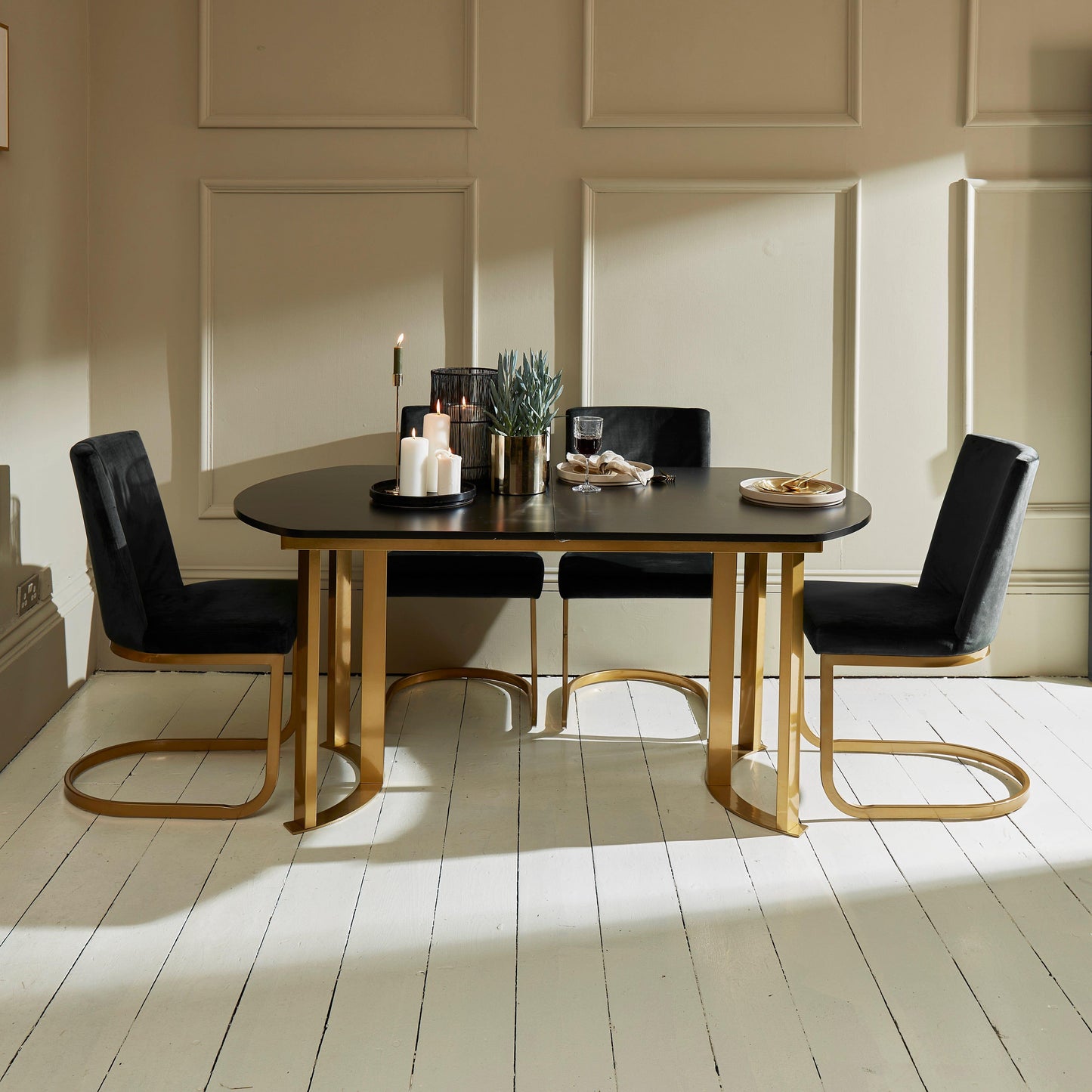Lua Black Extendable Dining Table with Gold Legs - Laura James