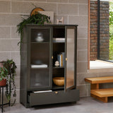 Lua Tall Cabinet in Fir Green with Fluted Glass - Laura James