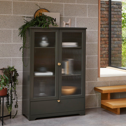 Lua Tall Cabinet in Fir Green with Fluted Glass - Laura James