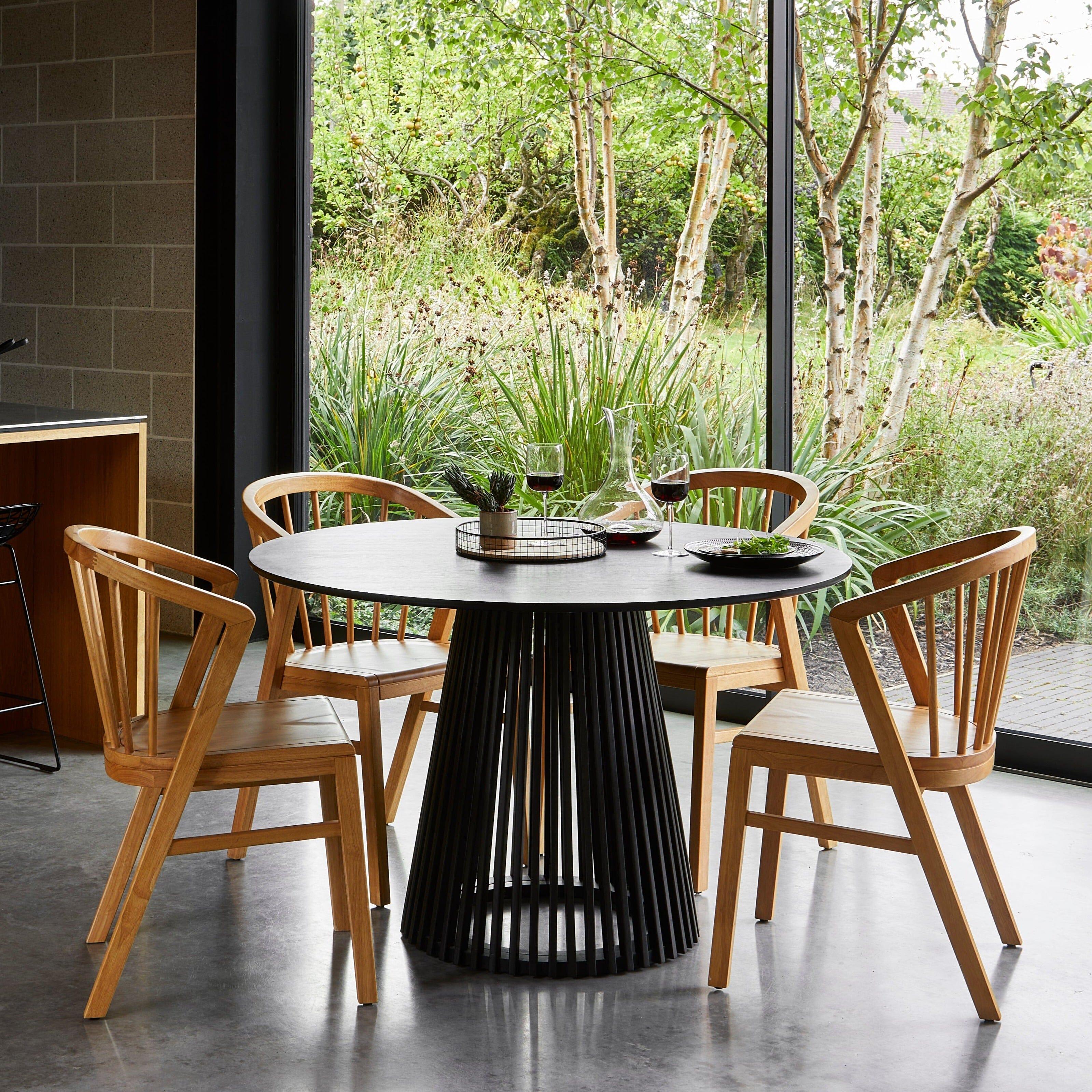 Scandinavian Spindle Side Chair Wooden Chair Black Spindle Back