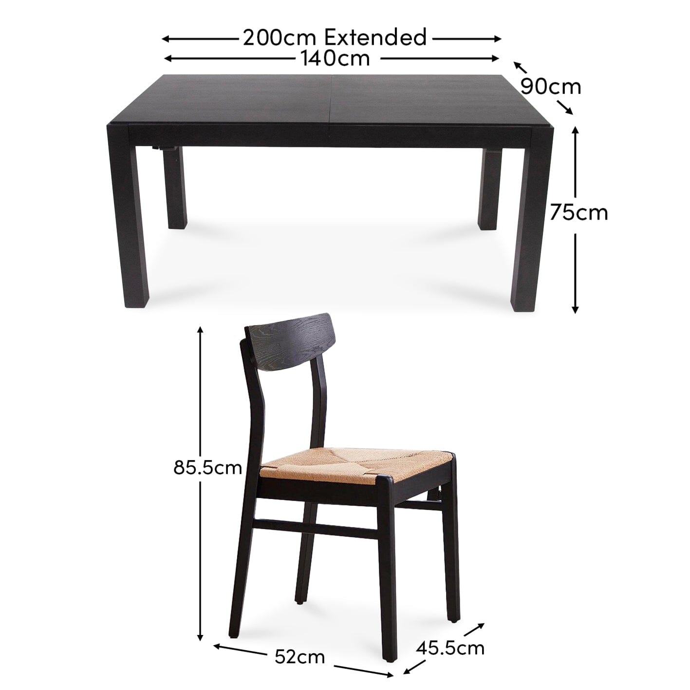 Magnus Black Extendable Dining Set with Woven Chairs - Laura James