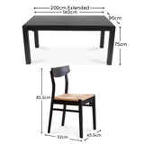 Magnus Black Extendable Dining Set with Woven Chairs - Laura James