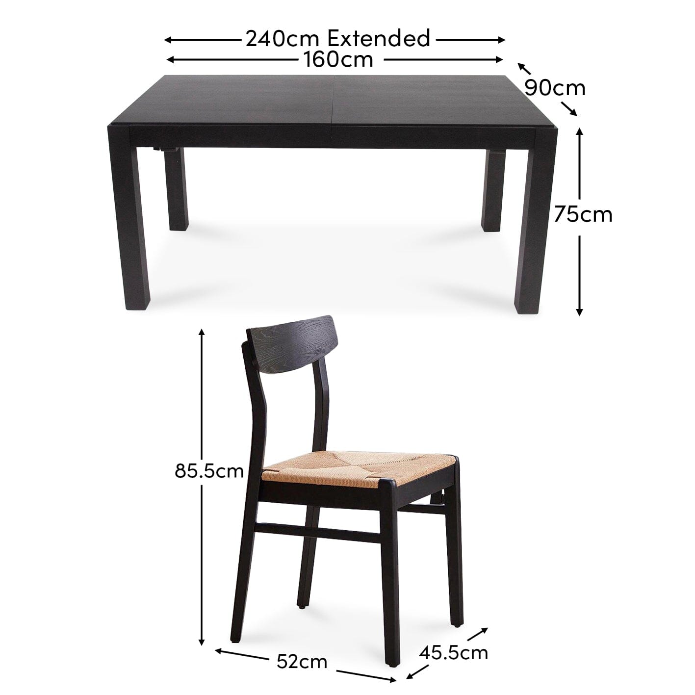Magnus Black Extendable Dining Set with Woven Chairs - Laura James