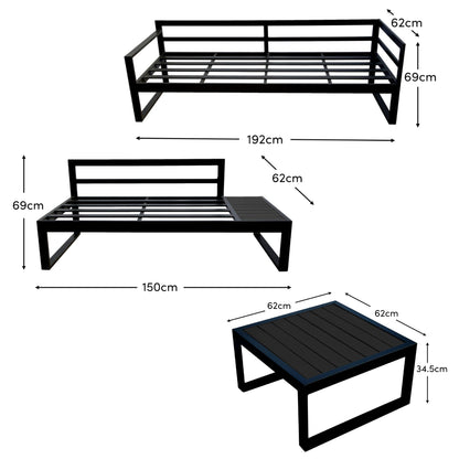 Maia 5 Seater Garden Interchangeable Sofa Set with Grey LED Premium Cantilever Parasol - Black - Laura James 